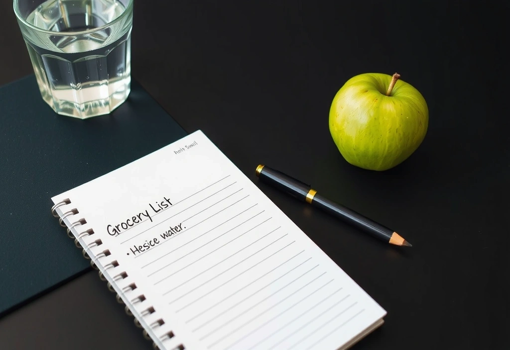 Notizbuch mit gesunder Einkaufsliste